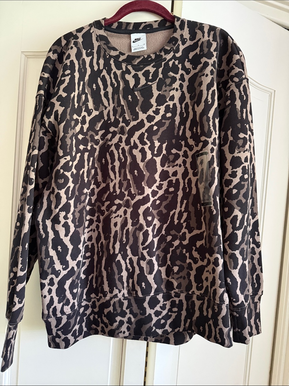 Nike Taupe and Black Leopard Crewneck Sweatshirt